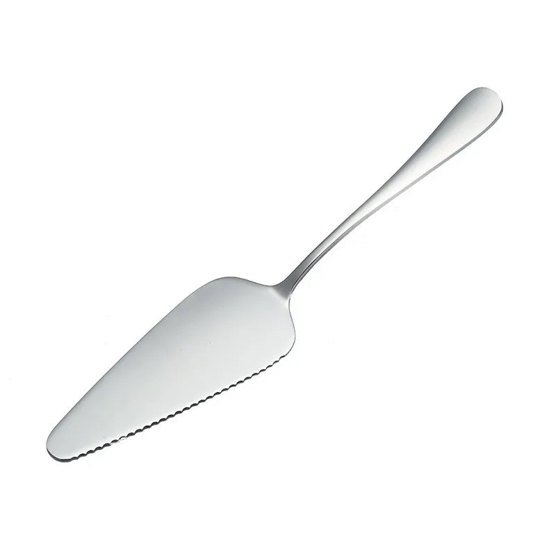 Serrated stainless steel cake server, full view