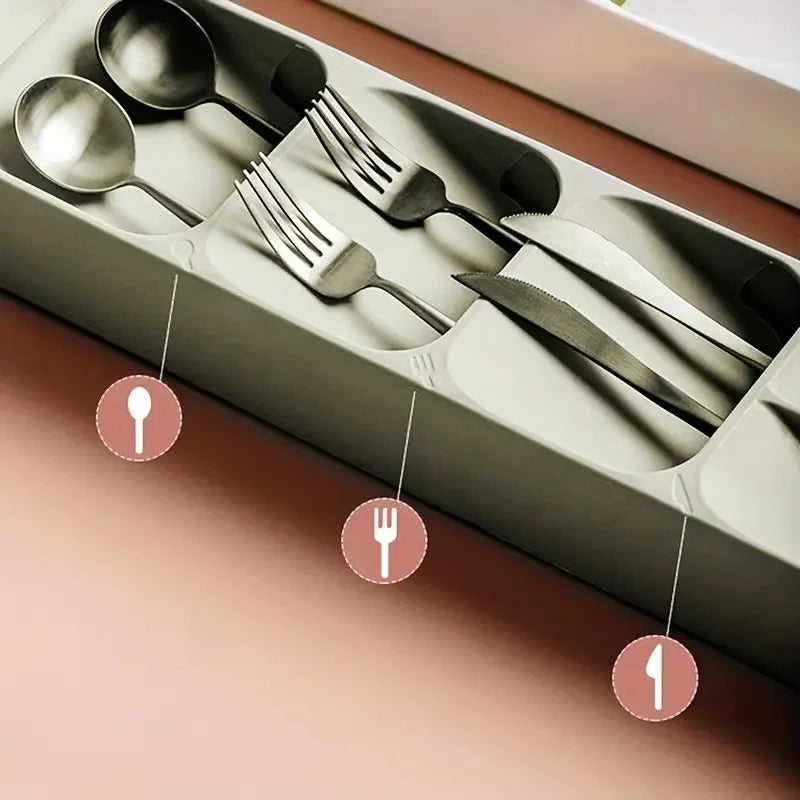 Cutlery tray shown in a styled kitchen counter scene