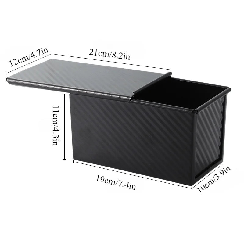 Black B loaf pan open, technical dimensions