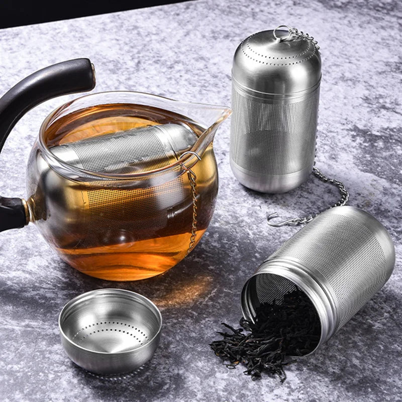 Two tea infuser sizes shown together on a tray