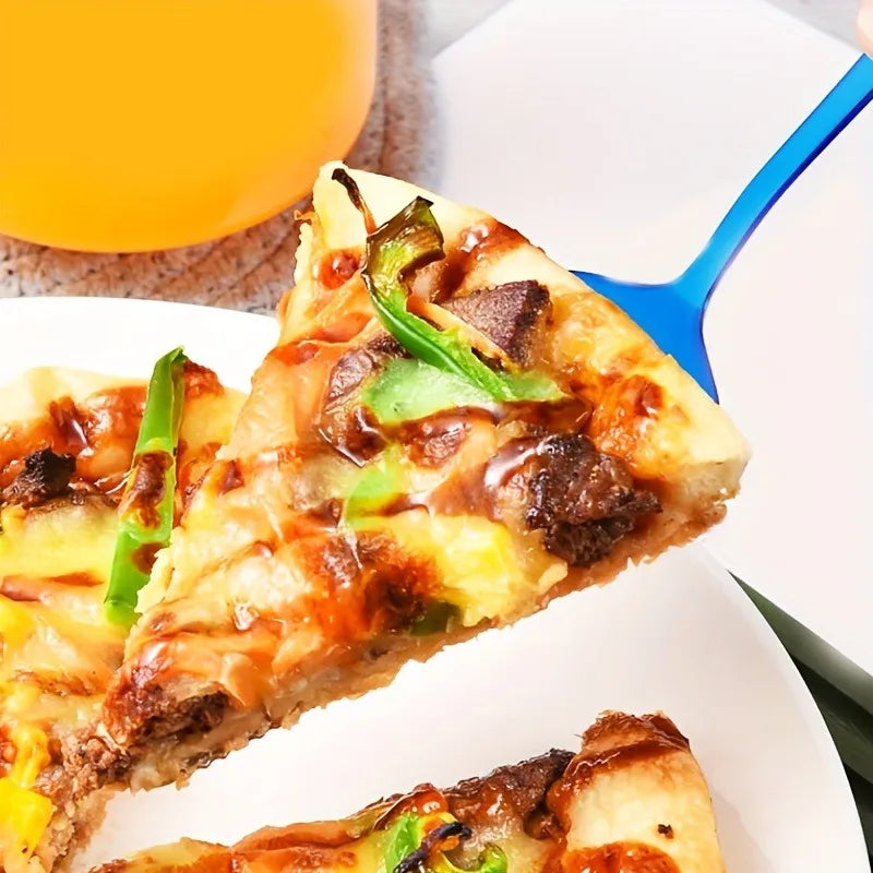 Cake server slicing a pizza slice