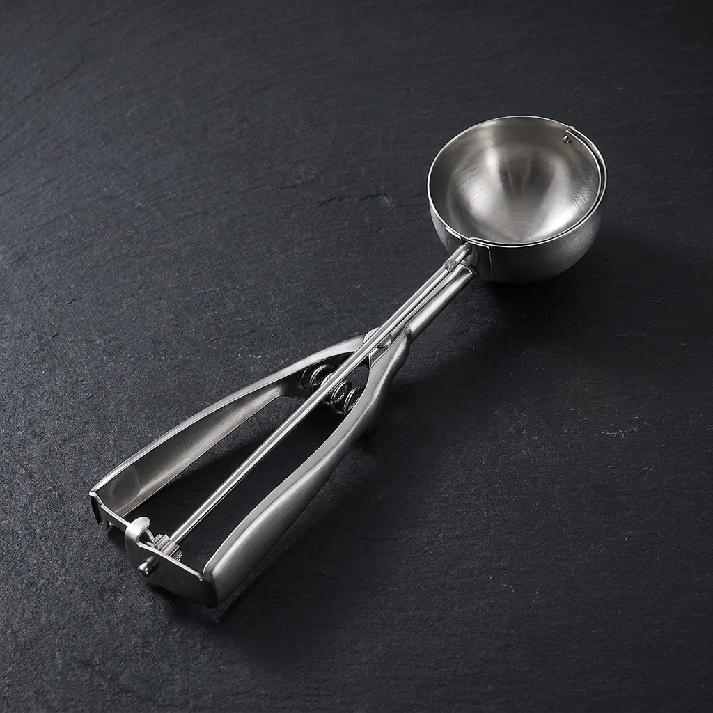 Ice cream scoop clean single product shot, dark slate