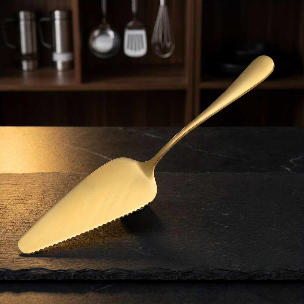 Gold cake server, elegant single product shot