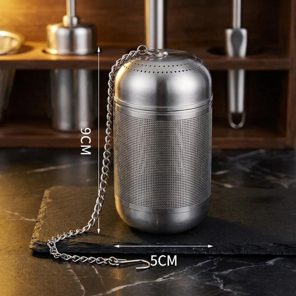 L With Chain tea infuser, exact dimensions 9cm x 5cm