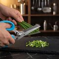 3 Layers scissors, blue handle, cutting scallions